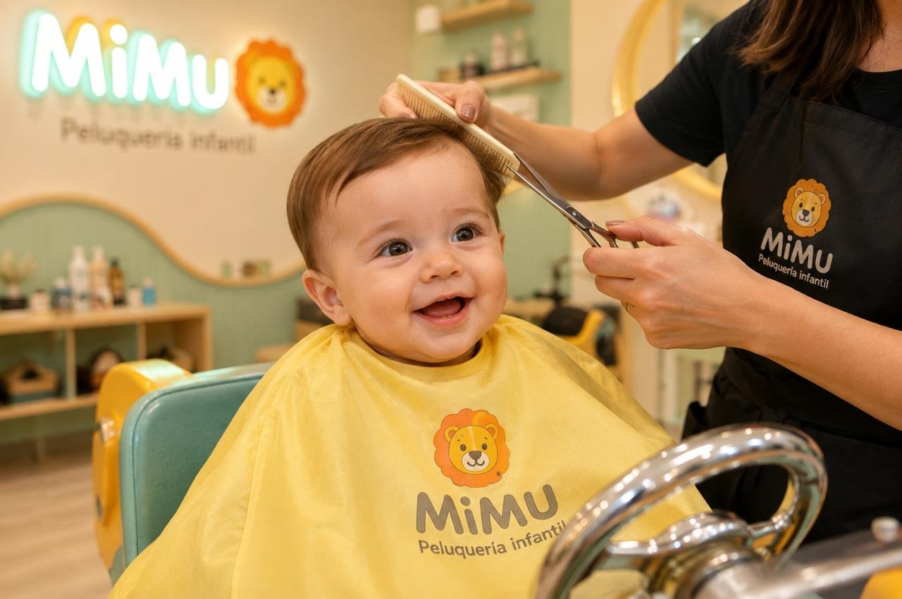 Bebé durante su primer corte con tijera en Mimu